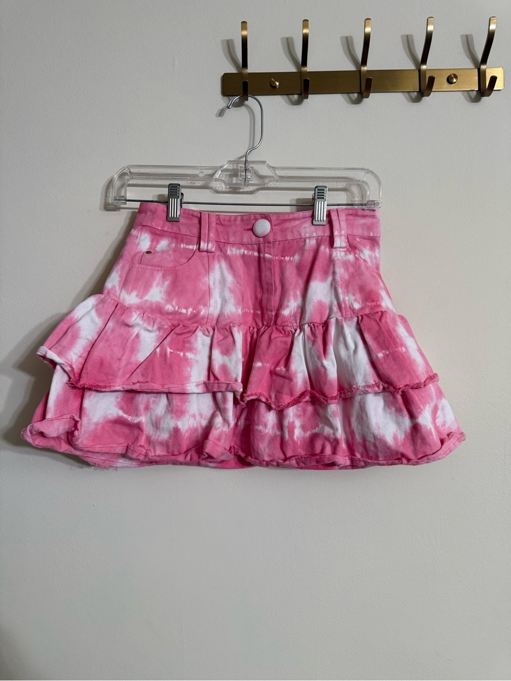 LoveShackFancy Landon Mini Skirt XS 0 Women's Casual Pink Tie Dye Denim Short - Picture 4 of 7